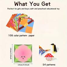 Bộ gấp giấy Origami 108 chi tiết - 54 mẫu thiết kế độc đáo, phù hợp cho hoạt động thủ công tự làm và giáo dục, giúp cải thiện khả năng tập trung, hoàn hảo cho các dự án trong lớp học và quà tặng trong các bữa tiệc, món quà sinh nhật lý tưởng cho trẻ em và người lớn. - Nhiều màu - Xem 10