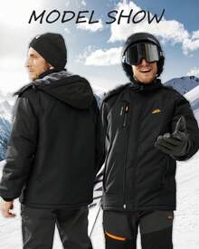 Cotrasen Chaquetas de Esquí Impermeables para Hombre con Capucha Desmontable Abrigo de Invierno Cortavientos para Senderismo Impermeable - Negro - Ver 6