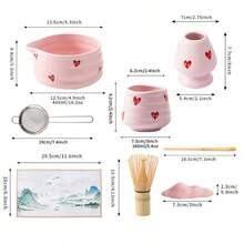 7/9pcs Japanese Matcha Whisk Set, Cute Heart Pattern Matcha Bowl With Spout And Matcha Whisk Set For Making Matcha Drinks, 7pcs Perfect Matcha Kit For Japanese Matcha Tea Ceremony Gift - Multicolor - View 4