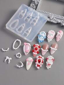 1件套浮雕法式蛋糕奶油美甲雕刻模具蝴蝶结蛋糕蕾丝裙奶油条纹蝴蝶结设计DIY小清新情人节美甲脱模工具美甲沙龙用品工具 - 無色 - 查看 9