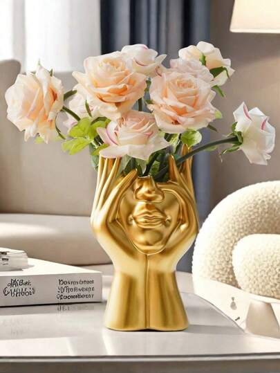 Symbolic Sculpture Vase Ceramic Like Resin Blessing Flower Holder Home Altar/Wedding Crème Wit Moderne Art Centerpiece Artificial Flowers Such As Sunflowers Reed Bunches. Halloween/ /Easter/ /Mother's Day Of Hope) Room Glass view 5