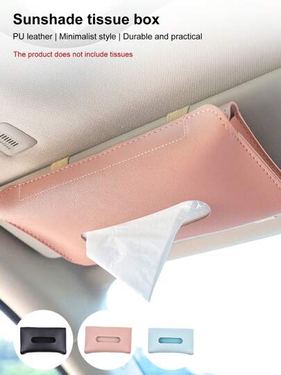 1pc Tissue Box Holder For Car, Car Tissues Holder, Car Napkin Case, Hanging Paper Towel Clip, PU Leather Tissue Box, Paper Carton, Mask Holder For Car