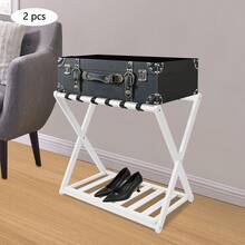 Foldable Luggage Rack, 2-Piece Bamboo Luggage Rack, Capable Of Carrying 35-40kg, Suitable For Short-Term Rental, 25.2 * 15.35 * 22.83 Inches - 白色 - 查看 5