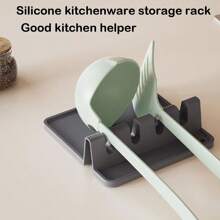 1pc Classic Silicone Kitchen Utensil Holder Rack, Suitable For Various Kitchenware - Great For Kitchen And BBQ - Includes Slots For Spatulas, Spoons, Basting Brushes, Etc.