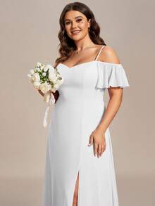 EVERPRETTY Romantisches Brautkleid/Hochzeitskleid aus Chiffon mit Schulterausschnitt und hohem Schlitz für Große Größen - Weiss - Übersicht 5