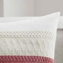 Minimalist Cotton Farmhouse Pillow Covers, Textured Weave In Light And Deep Hues, Cozy Living Room And Bedroom Accent Pieces - Natural White/Contrast/Dusty Pink - View 2