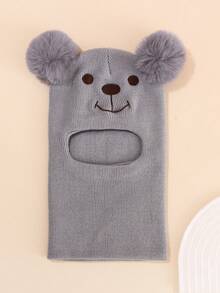 1 szt. Zestaw czapki i szalika dla dzieci w wieku 1-6 lat, uroczy, podwójny, dzianinowy, kominiarka z haftowanym misiem, miękka i wygodna czapka z kapturem, odpowiednia na jesienno-zimowe upały na świeżym powietrzu