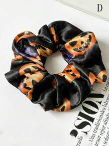 1pc Halloween Hair Scrunchies, Pumpkin Skull Design Hair Tie, Spooky Theme Hair Accessories, Scrunchies Hair, Hair Tie ,Hair Accessories, Ponytail Holders, Hair Elastics, Hair Rubber Bands ,Halloween Costumes Holiday Essential