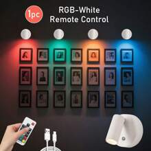 1 Stück Fernbedienung aufladbare Scheinwerfer, 7 Farben RGB Wandleuchte, Foto Wand Atmosphäre Beleuchtung, kein Verkabeln, kein Bohren, keine Installation, kabellose Hintergrundbeleuchtung für Zuhause