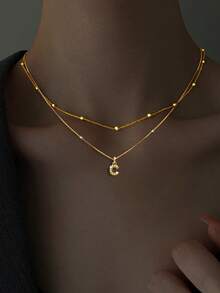 S925纯银字母项链，14K镀金，精致A-Z吊坠项链，女士珠宝，母亲节礼物 - 金黃色 - 查看 2