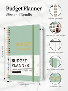 Sổ tay lập kế hoạch ngân sách hàng tháng, 112 trang, thiết kế đơn giản dành cho người bị ADHD, có chức năng theo dõi tiết kiệm và nợ, biểu đồ chi tiêu và các ngăn trong suốt, giúp tiết kiệm dễ dàng, đồ dùng văn phòng phẩm và học tập, quà tặng văn phòng phẩm cho nam và nữ. - màu xanh lá - Xem 5
