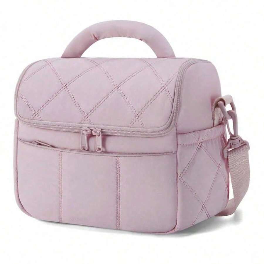 1 sac à déjeuner portable à bandoulière, sac à déjeuner matelassé léger, sac isotherme étanche, sac isotherme en nylon lavable à la main avec bretelles rembourrées pour le travail, l'école, le pique-nique. - Rose bonbon - Voir 1