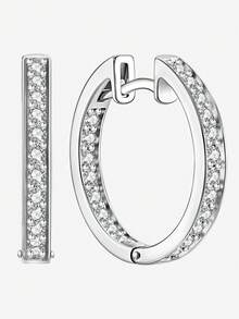 1 Đôi bông tai kim cương bạc S925 Sterling sang trọng và tinh tế, quà tặng trang sức cao cấp cho ngày lễ, quà tặng sinh nhật, thích hợp cho phụ nữ đeo hàng ngày - Hoa tai kim cương - Xem 3