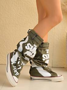 Giày bốt nữ cổ thấp đế dày mũi tròn màu xám cho mùa Thu/Đông, bốt vải bố thường ngày cho mùa Xuân & Thu, bốt dành cho nữ. - màu xanh lá - Xem 3