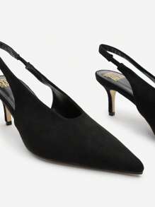 Where’s That From Mira Pointed Slingback Kitten Heels - Black Suede - View 5
