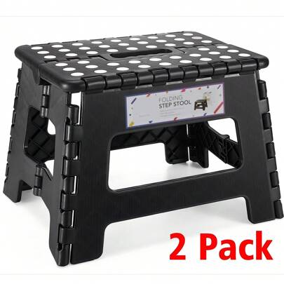Taburete plegable para niños (22 cm, 2 unidades) – Taburete plegable de plástico para niños (negro)