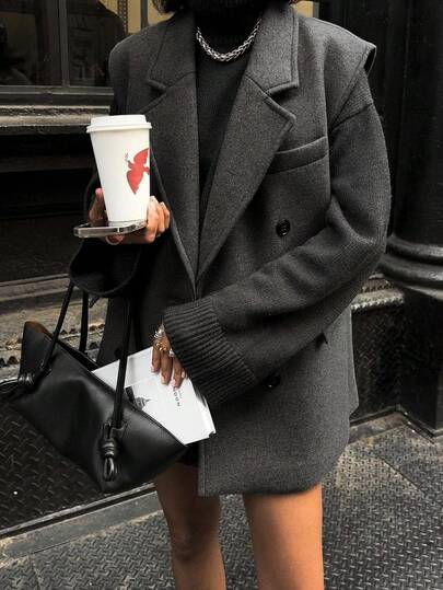 女士纯色双排扣前纽扣仿口袋羊毛背心，适合秋冬季