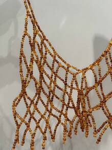 DEKUNER 1 Pieza Estilo adolescente, dulce y lindo, top corto de estilo japonés con perlas falsas, simplicidad elegante