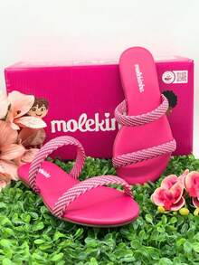Girls' Flat Sandals, Slide Molekinha, Comfortable Youth - Pink Sorrento - View 3