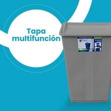 Bote de basura 40L 2 en 1 recogedor tapa balancín plástico basurero cocina baño hogar resistante tapa cierre práctico organización residuos separación limpios funcionalidad eficiente fácil limpiar - Gris - Ver 4
