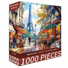 1 Box 1000 Piece Jigsaw Puzzle Toy, 70cm*50cm Size, Landscape & Cartoon Oil Painting Style, Adult Stress Relief, Decorative Art, Suitable For Halloween, Christmas, Holiday Gifts