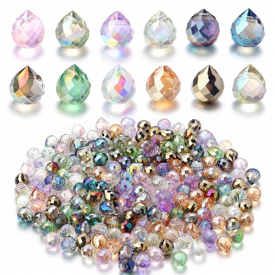 50颗9x8毫米璀璨交响乐彩色切割闪亮玻璃水滴草莓珠,适用于窗户装饰、悬挂装饰、人造水晶玻璃珠——珠宝制作DIY珠子和珠子组合,适合制作独特的手链、耳环、水晶手机壳、发饰、吊坠、服装装饰和工艺品——是创意项目和时尚配饰的理想之选 - 水滴珠 - 查看 1