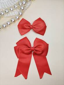 1/2pcs 6-Inch Large Ribbed Satin Ribbon Bow Hairclips, Double Layer Streamer Hairpins, Children Hair Accessories Suitable For Daily Or Party Use - Multicolor - View 36