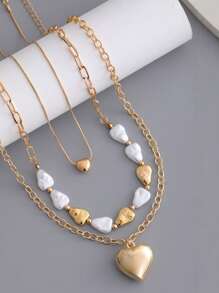 3 Stücke/Set minimalistischer mehrlagiger Halskette, modische Herz-Quasten-Choker-Halskette, asymmetrische Metall-Halskette, vielseitig