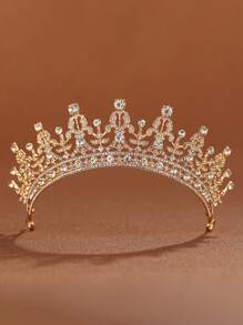 1pc Glamorous Zirconia Baroque Crown Bridal Headband, Wedding Crown For Girls Princess Crystal Tiara, Suitable For Flower Girl Costume, Birthday Party, Stage Performance Jewelry