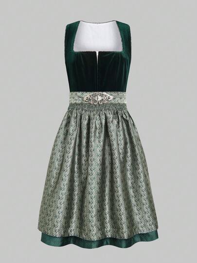 ii 2 件套 Dirndl 连衣裙女式啤酒节狂欢节服装配饰带围裙，万圣节