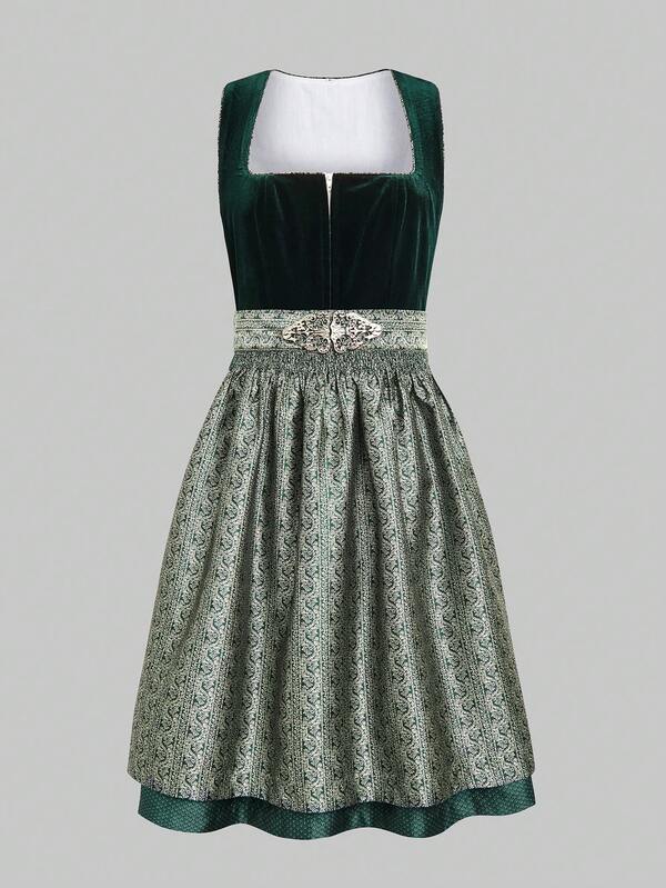 ii 2 Pieces Set Dirndl Dress Women Oktoberfest Carnival Costume Accessories With Apron, Halloween