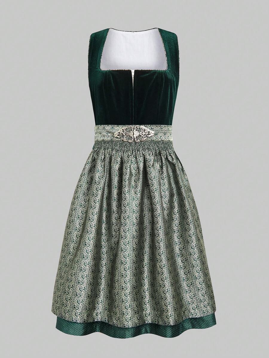 ii 2 Pieces Set Dirndl Dress Women Oktoberfest Carnival Costume Accessories With Apron, Halloween