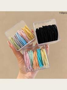 50个/罐 时尚高弹细发圈，简约基础款发圈，细罗纹发圈，小巧精致发饰，礼品，马尾辫发圈，发绳，橡皮筋，发绳头饰 - 彩色 - 查看 22