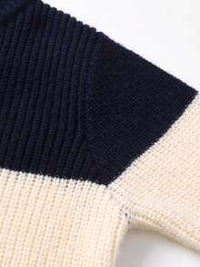 Boys & Teens' Collegiate Style Color Block Striped Half Zip Knit Sweater, Stand Collar Long Sleeve, Suitable For School, Casual Wear, Spring, Autumn, Winter