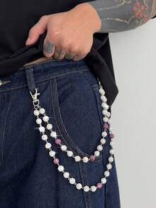 1pc Fashionable Elegant Minimalist Multi-Layer Crystal Chain Waist Chain, Men's Personalized Body Chain, For Pants Decoration, Daily Party Wear, Couples Jewelry, Holiday Gift