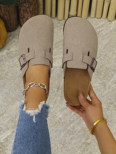 صندل من الفلين الناعم، كعب سميك مغلق للخارج، موضة زائد الحجم، نمط أوروبي وأمريكي مغلق للأصابع للنساء والأزواج في الصيف