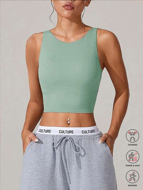 1pc Women's Shark Skin Elastic Wide Strap Tight Fit Sports Bra, Suitable For Gym, Running, Training, Outdoor Casual, Short Cropped Tank Top Summer