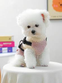 1 件宠物服装，狗/猫服装，小型犬幼犬可爱宠物服装，狗狗服装，小型犬秋冬保暖舒适羊毛拼布背带背心 - 粉色和白色 - 彩色 - 查看 5