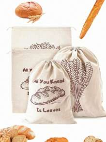 1Pc Linen Bread Bags Burlap Reusable Drawstring Bread Bags Unbleached Loaves Pastries Pouch Handmade Food Storage For Bakery Baguette Picnic Wedding Wrapping Camping