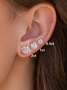 1对4爪耳环0.5克拉-2.0克拉莫桑石钻石耳环S925纯银婚礼耳环订婚耳钉奢华珠宝礼物女孩女士周年纪念