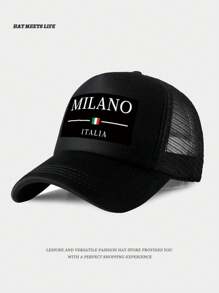 Adjustable Breathable Mesh Baseball Cap With Milan Italy Pattern Print, Unisex Outdoor Sun Hat For Daily Commute