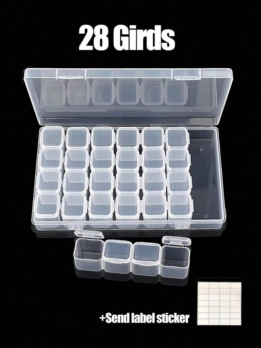 28-Grid Diamond Painting Diamond Storage Box, Container For Diamond Painting Embroidery Accessories,Jewelry Box Jewelry Storage Box Send Label Sticker Without Diamonds,No Tool Kit - trắng - Xem 1