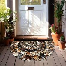 Semicircular 2D Colorful Stone Pattern Doormat - Non-Slip And Easy To Clean. Golden Fleece Fabric Floor Mat, Suitable For Indoor/Outdoor Use In Entryways, Kitchens, Bathrooms, Patios & Balconies - Brown - View 2