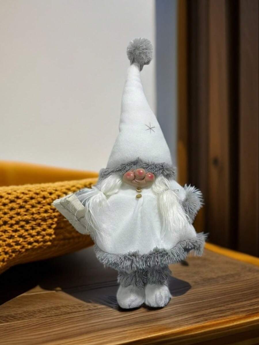 Standing White Santa Claus Couple Decor Ornament For Indoor Home