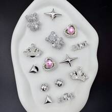 14pcs Silver Shiny Star, Teddy Bear, Crown Shoe Clips With Heart Shaped Faux Pearls, Multi-Functional Detachable Shoe Clips Suitable For Women Sandals, Slippers, Christmas, Birthday Party Gifts