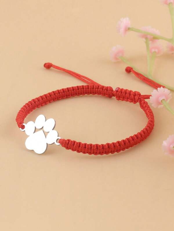 Braided Adjustable Bracelet For Men, Simple Stainless Steel Dog Paw Bracelet For Men