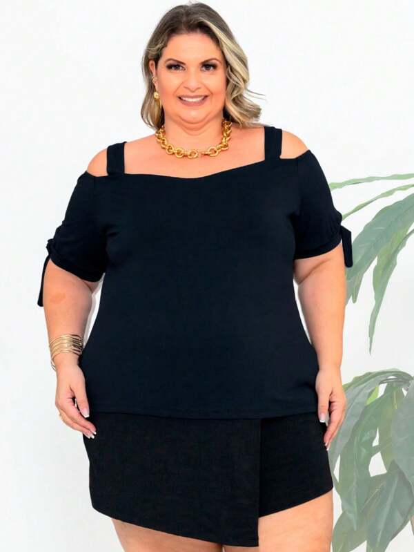 Blusa Feminina Ombro a Ombro com Amarração Viscolycra Peça Ideal Para Eventos