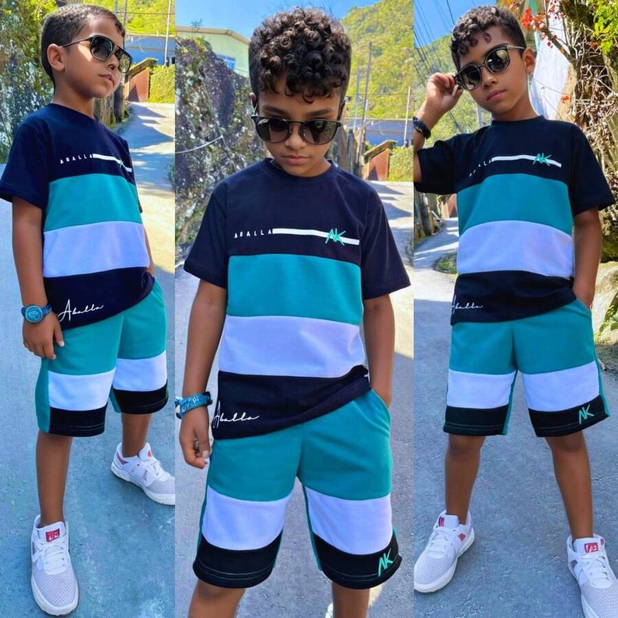 Conjunto Infantil Menino Verão Kit Duas Peças Com Short E Camiseta Premium - Verde - Visão 1