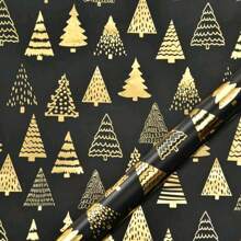 6 件/卷，12 件/卷，圣诞铝箔礼品包装纸，复古黑金色鹿，雪花，圣诞树图案，礼品包装纸，圣诞节