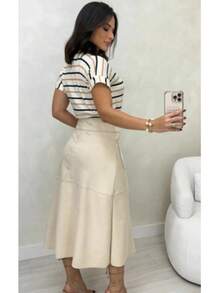 WOMEN'S SUEDE SKIRT WITH ZIPPER AND POCKET. STYLE AND ELEGANCE. - Off - White - View 7